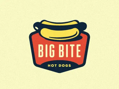 Big Bite Hot Dogs Logo branding cart container fast food growcase hot dog hot dog cart hot dog stand hot dogs identity logo logo design logo designer meat sausage shape wiener