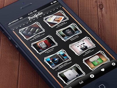 Portfolio App Concept app button buttons design folders graphic design icon interface ios iphone mobile moscow phone photo photoshop pictures portfolio russia secret stacks surprise ui wood