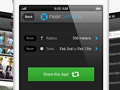 Near Campus Settings app ios settings ui ux