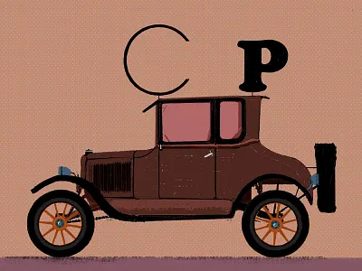 Cp 03 black brown car illustration old red wheels
