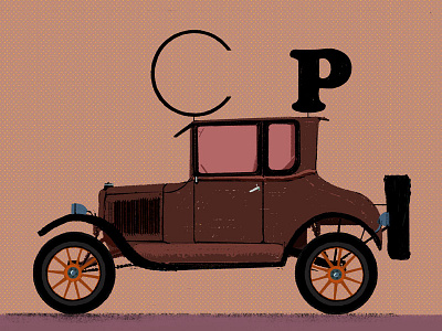 Cp 03 black brown car illustration old red wheels