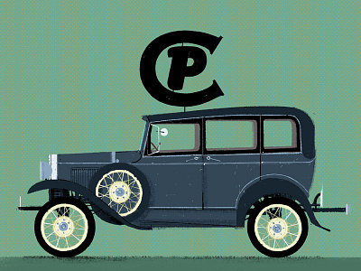 Cp 02 black blue car illustration old wheels