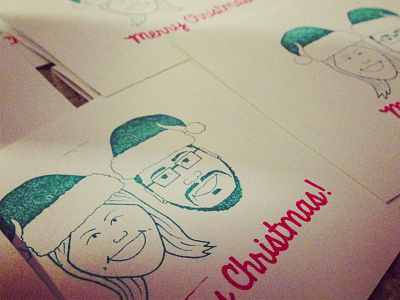 Final Product of Xmas Card Stamps cards caricature cartoon christmas santa hats script stamp