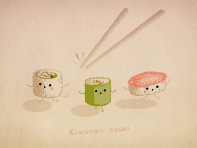 Running Sushi carolin vogt character cute illustration kawaii maki running sushi salmon sushi