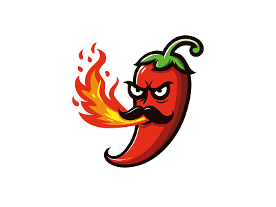 Chili Pepper Mascot Logo brand branding chili cool cute design fire food funny graphic design identity illustration logo mascot modern mustache pepper vector