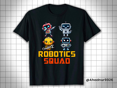 Robotics Squad T-Shirt - Cute Robot Team Design. active shirt clothing custom t shirt custom t shirt design cute robot t shirt graphic design illustration kawaii robot squad shirt logo merch by amazon pod design print on demand robot lovers t shirt robotics enthusiast tee robotics squad shirt robotics team gift idea shirt stem team apparel t shirt design tshirt