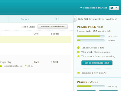 Wedding Planning Dashboard UI app dashboard inside proccess web wedding