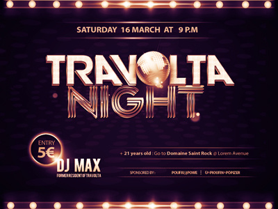 Disco party Flyer black disco disco ball flyer march night party photoshop purple saturday travolta