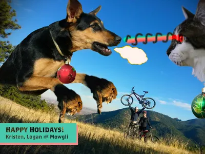 Fire breathing dog with lion paws card holiday lasers photoshop skillz