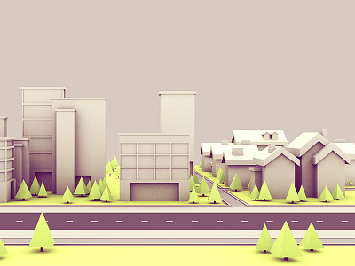 City Scene 3d ao architecture block buildings c4d cinema 4d city grass house landscape low poly lowpoly model render road sidewalk street town trees