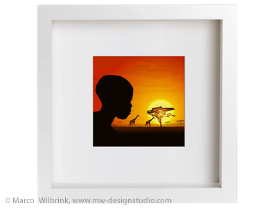 White Frame African Sunset Illustration africa african animals art black boy brown cs6 design fireworks frame graphic illustration illustrator landscape orange orphan red savanna scene silhouette sun sunset thorn tree trees umbrella vector white yellow
