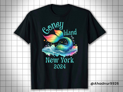 Coney Island 2024 T-Shirt - Vibrant Mermaid Tail Design. active shirt amazon t shirt clothing colorful mermaid shirt coney island 2024 shirt custom t shirt design graphic design illustration logo merch by amazon mermaid lovers t shirt mermaid tail design tee new york souvenir t shirt ny ocean themed tee print on demand shirt t shirt design trendy t shirt tshirt