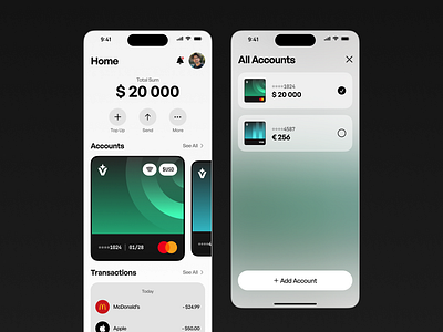 🏦 Modern Banking App Design app bank bank account credit card digital bank dollar finance fintech mobile banking money neo bank onlinebanking send simple design top up transfer ui ux virtual card wallet