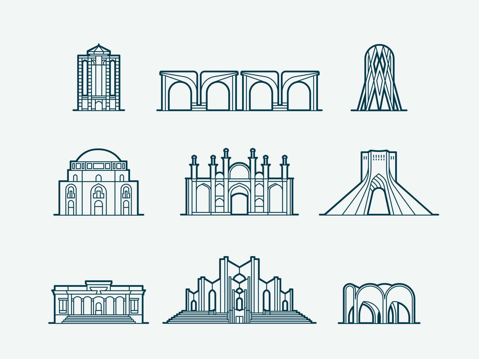 Persian Monuments Icon Set city culturalicons cute figmacommunity icondesign iconpack iconset iran iranianmonuments persiandesign uiicons