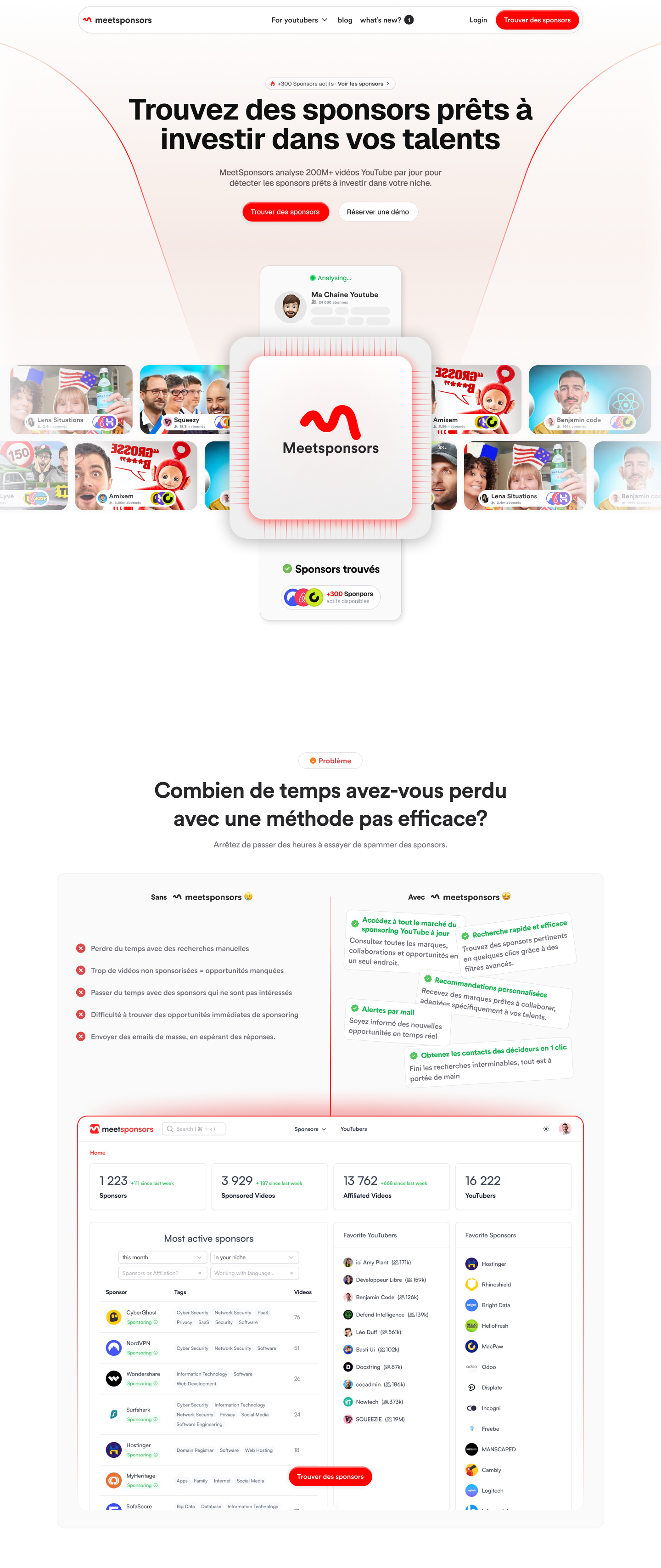 Landing page redesign for meetsponsors.com above the fold background chip design french gradient hero landing page light mode modern processor red redesign saas ui ux web design youtube