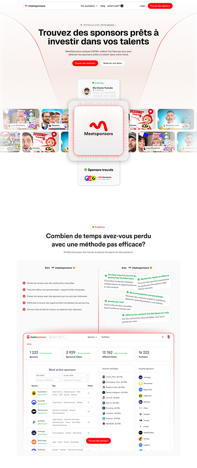 Landing page redesign for meetsponsors.com above the fold background chip design french gradient hero landing page light mode modern processor red redesign saas ui ux web design youtube