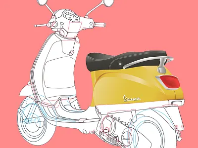 Vespa illustration line art wireframe