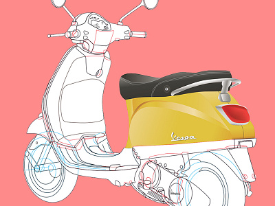 Vespa illustration line art wireframe