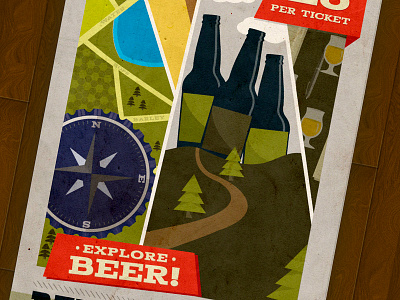 Beer Journey (Bottom) beer bottle bottle cap compass event explore illustration journey map ticket