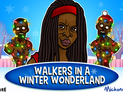 Walking Dead Xmas Card cartooning illustration michonne the walking dead tv xmas