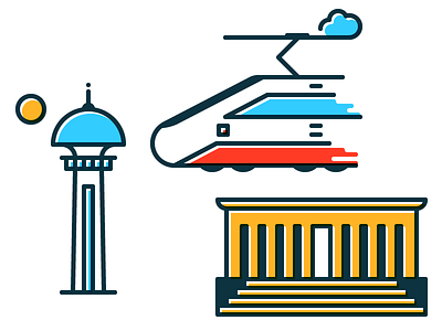 Atakule, speed train, Anıtkabir anitkabir atakule ataturk capital icon illustration mausoleum memorial rail speed tomb tower train transport turkey yht