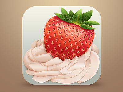 Tasty strawberry cream icon ios leaves red strawberry