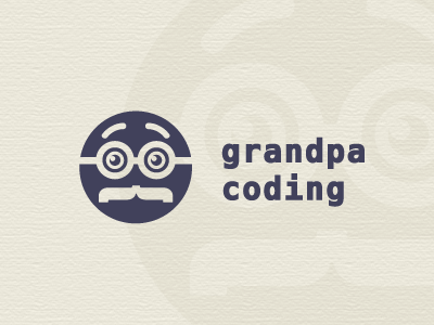 grandpa coding age brand buy logo circle code coding developer developing elder eyebrow eyebrows glasses grandfather grandpa grandparent internet logo logo design mustache need logo nephew net old program sight soft software solution web year