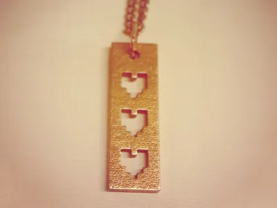 Necklace Concept 3 d printing 8 bit heart metal pixel rockhart video games