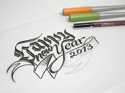 Happy new Year – finishing blackletter calligraphy happy new year lettering typography