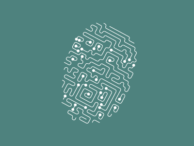 Technology Thumb Print chip computer electronic finger identity logo mark micro organic print teal thumb visual white