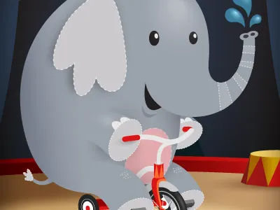 12_22_12 childrens art circus elephant illustration tricycle vector
