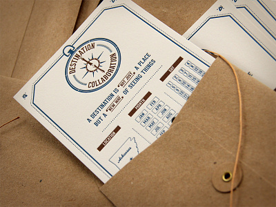 Destination Collaboration geared invitation kraft letterpress mailer punch card