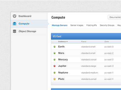 Cloud Compute blue compute dashboard panel table ui