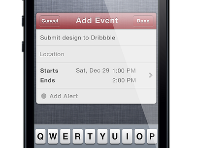 Actions Widget - Calendar View add add alert add event alert apple calendar cancel done ends event ios ios 6 ipad iphone ipod ipod touch nc notification center starts twitter view