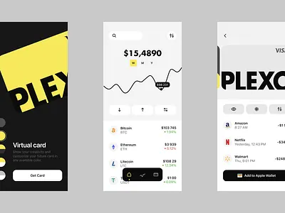 Plexo mobile app app app design application card design crypto mobile app crypto token crypto wallet cryptocurrency app defi app design design figma design ios mobile modern design payment card ui ux ux design wallet