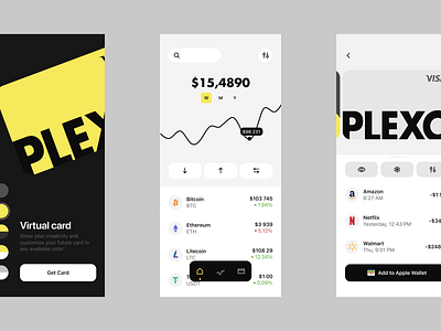 Plexo mobile app app app design application card design crypto mobile app crypto token crypto wallet cryptocurrency app defi app design design figma design ios mobile modern design payment card ui ux ux design wallet