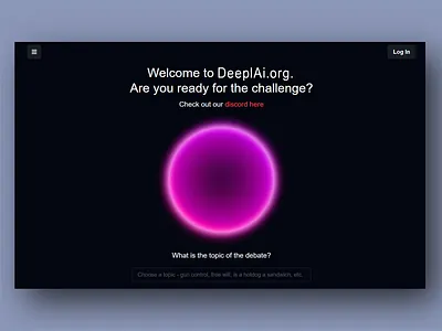 Interactive Debate Challenge Platform UI accessibility in design ai powered debates clean navigation debate platform discord integration dynamic visuals engaging user interface futuristic elements glowing animation immersive experience innovative layout interactive design minimalistic interface modern typography modern ux topic selection ui ui user centric experience uxui web app design