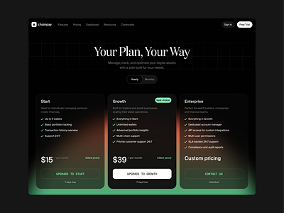 Web3 Pricing Plans crypto dark landing plans pricing ui web design web3