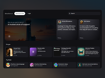 AI Chat Community Platform ai assistance ai chat ai powered chat based tool chat interface interactive ai intuitive navigation intuitive ui minimalistic layout modern ux modern web application design modern web design platform user experience user friendly ux ui design uxui design web design web platform website