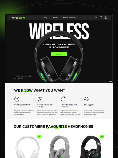 Headphones store website creative e commerce hi tech landing page store tech ui web design