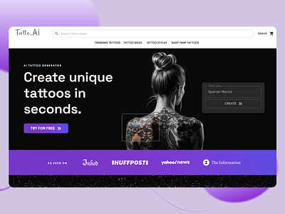 AI Tattoo Generator Interface Web Design ai driven creativity ai powered tattoo platform artistic customization tools bold and functional layout creative design tools custom tattoo generator efficient ui interactions interactive design interactive user interface intuitive platform design minimalistic web design modern digital experience modern ux ui personalized tattoo ideas professional design responsive uxui tattoo art creation tattoo platform unique user experiences uxui design