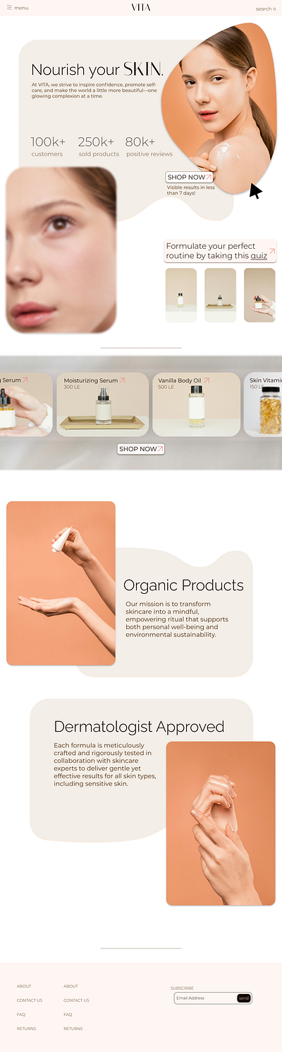 Landing page for a skincare product | #DailyUI #003 blur color palette dailyui e commerce product skincare typography ui website