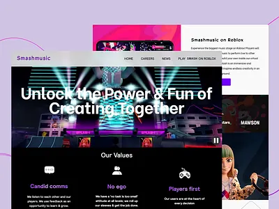 Smashmusic: Music Creator Platform innovative design interactive interface interactive ui interactive web interface music collaboration music creation platform music innovation music platform music stage platform platform design roblox integration social music user interface user experience user focused interface user interface uxui design web interface website