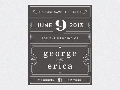 George & Erica Save The Date 1 black and white identity invitation layout line love and process new york stationery typography wedding