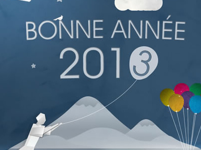 Ecard Olybop Olyos 2013 2013 année balloon bonne design ecard fireworks graphisme happy new origami year