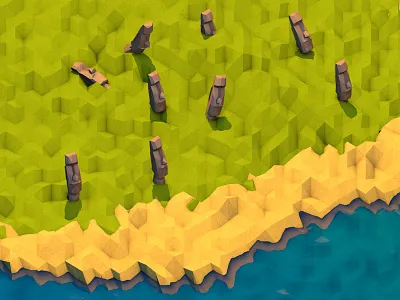 Moai Statues 3d cinema 4d easter geometry island isometric low poly moai statue