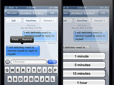 Reminders for Messages on iOS app apple cancel concept ios ios 6 ipad iphone ipod ipod touch messages minute remind reminder reminders