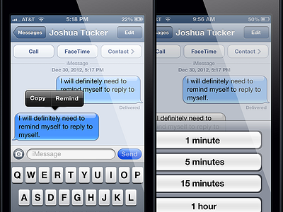 Reminders for Messages on iOS app apple cancel concept ios ios 6 ipad iphone ipod ipod touch messages minute remind reminder reminders