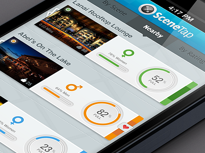 SceneTap Live Demographic Stats app circle graph filter gender geolocation graph ios iphone nightlife sorting stats ui