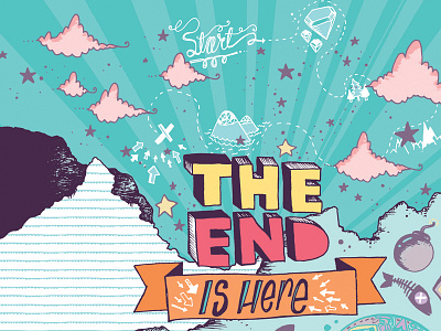 The end is here. cover digital hand drawn illustration lettering newspaper